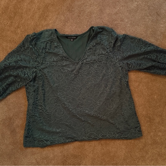 Zac & Rachel Emerald Green Floral Lace V-Neck Blouse - sz XL - Picture 3 of 9